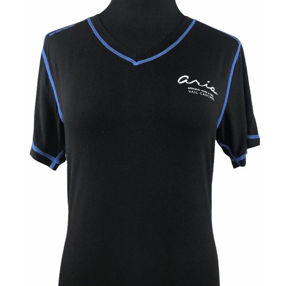 Aria Vail Cascade Athletic Club & Spa Trainer Tech wear 1.0 Shirt Black Blue S - Picture 2 of 7